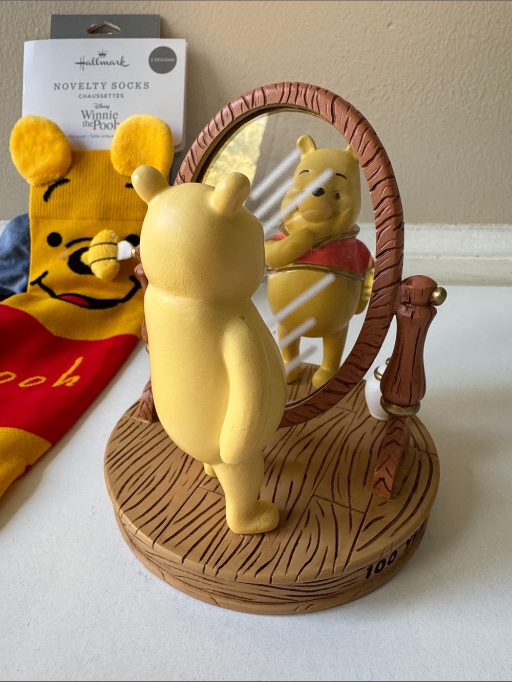 Hallmark Disney Winnie the Pool, Eeyore Socks & Winnie the Pooh Figurine Mirror - Picture 2 of 13